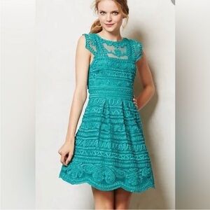 Anthropologie Yoana Baraschi + Olivia Wilde Teal Lace Dress Size 6